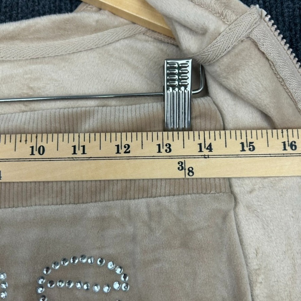 bebe Beige Velour Tracksuit Zip Up Hoodie Rhinestone 'bebe' Spell Out - Medium - Picture 12 of 16